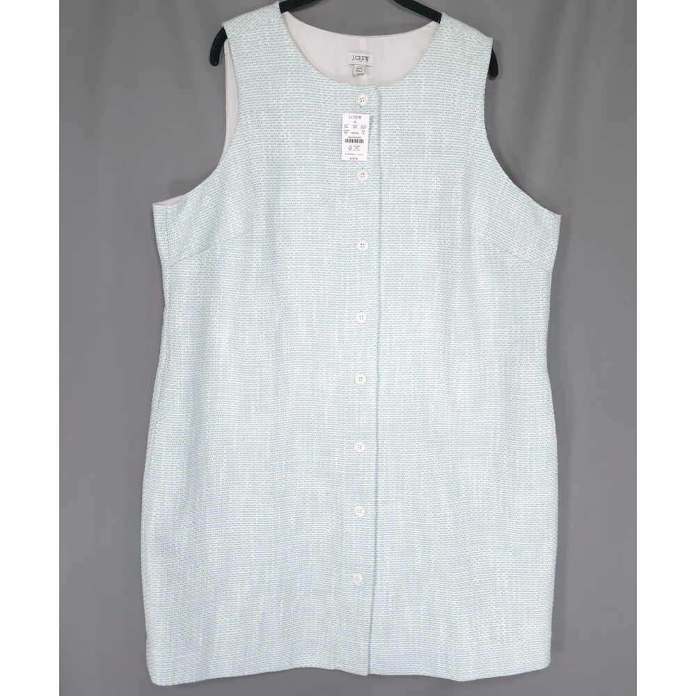 J. CREW Womens 20 New Tweed Shift Dress Sleeveless Button Front Mint White CI227